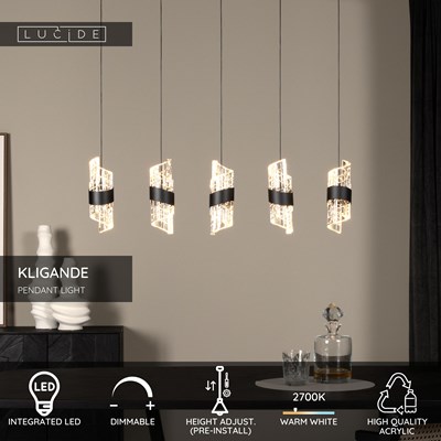 Lucide KLIGANDE - Pendant light - LED Dim. - 5x7,8W 2700K - Black
